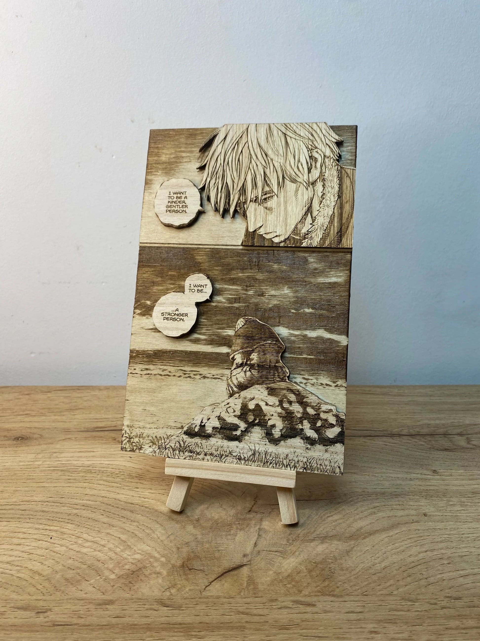 Gravure sur bois Vinland Saga - Thorfinn « I want to be a stronger person » Bois et Traits