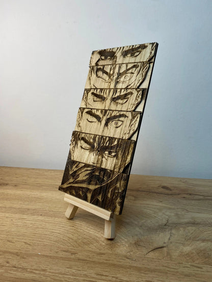 Gravure sur bois berserk – Guts « L’évolution du regard » Bois et Traits