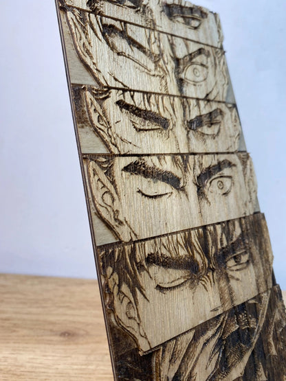 Gravure sur bois berserk – Guts « L’évolution du regard » Bois et Traits