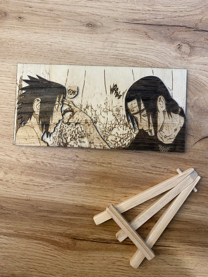Gravure sur bois en relief : Naruto – Itachi et Sasuke Bois et Traits