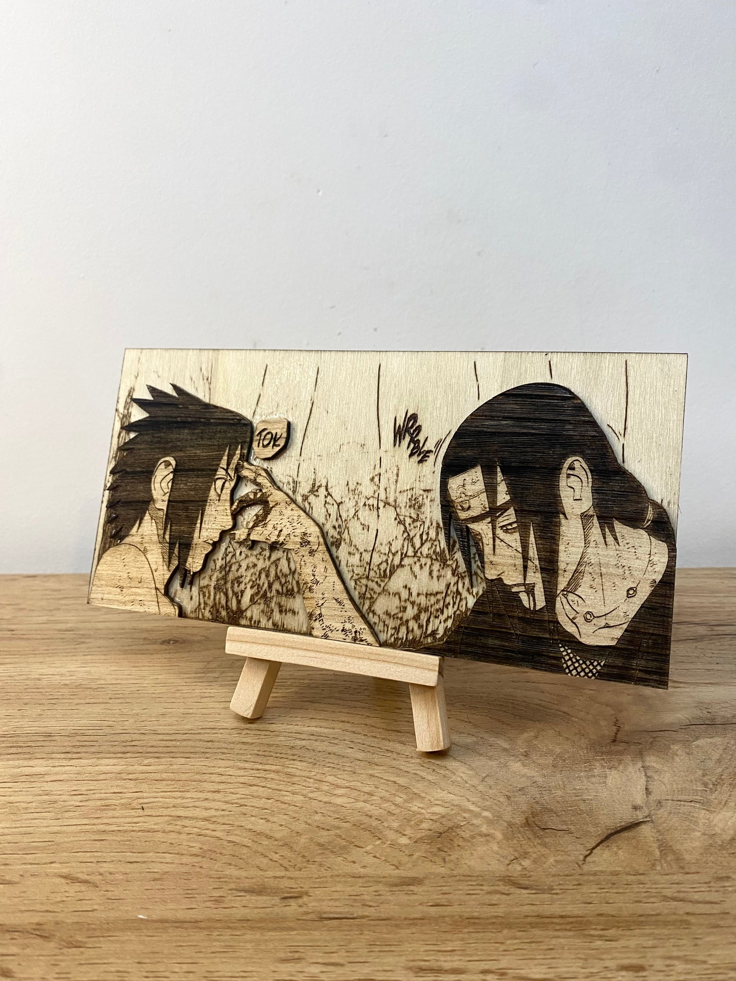 Gravure sur bois en relief : Naruto – Itachi et Sasuke Bois et Traits