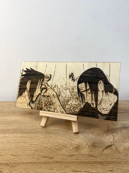 Gravure sur bois en relief : Naruto – Itachi et Sasuke Bois et Traits