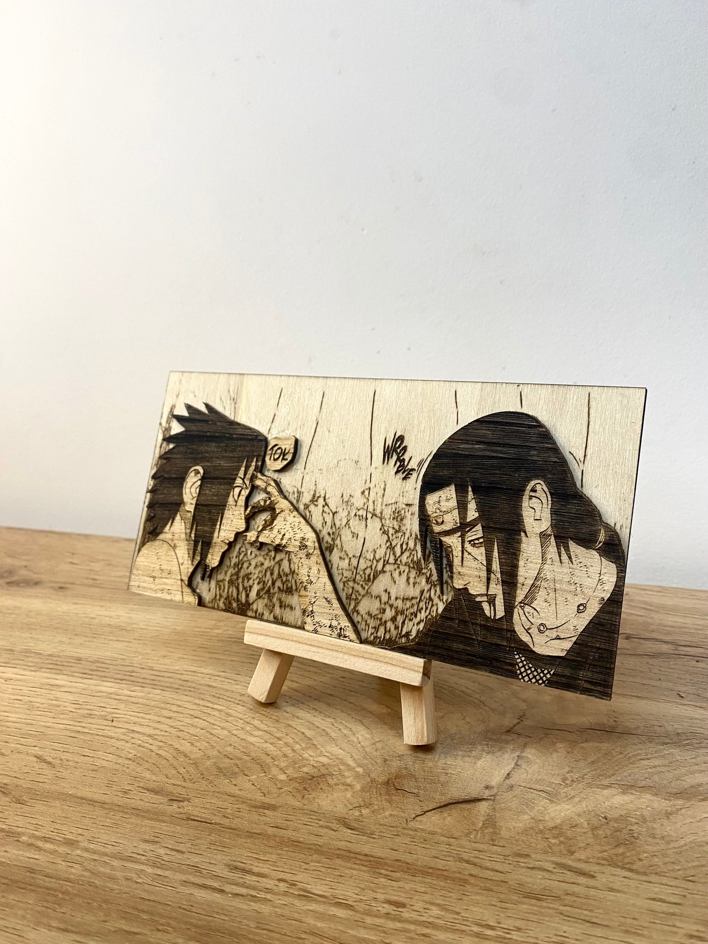 Gravure sur bois en relief : Naruto – Itachi et Sasuke Bois et Traits
