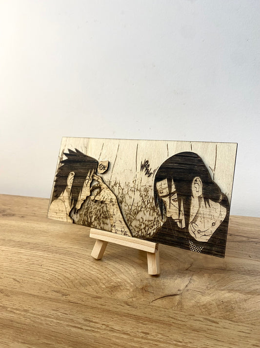 Gravure sur bois en relief : Naruto – Itachi et Sasuke Bois et Traits
