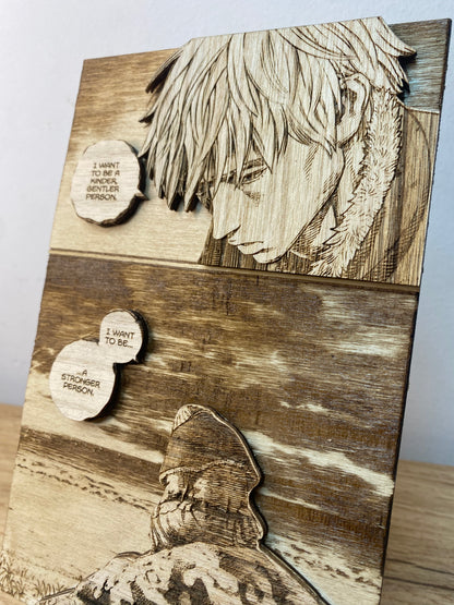 Bois gravé en relief : Vinland Saga - Thorfinn « I want to be a stronger person »