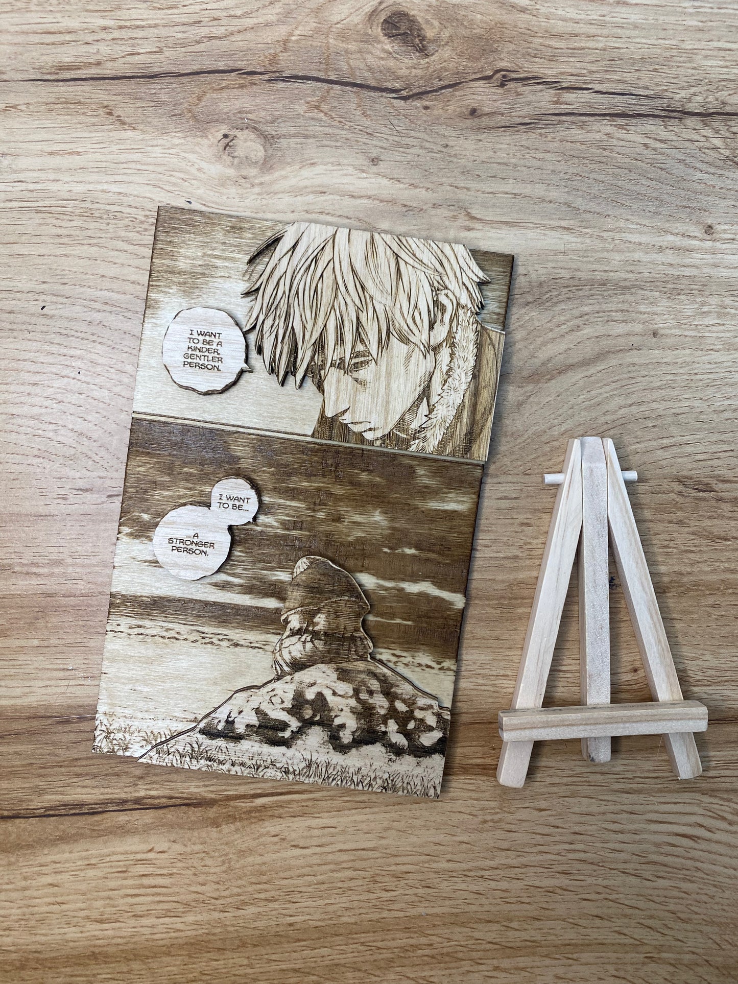 Bois gravé en relief : Vinland Saga - Thorfinn « I want to be a stronger person »